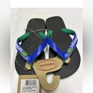 Havaianas Black and Green Flip Flops Sz 1Y/13C